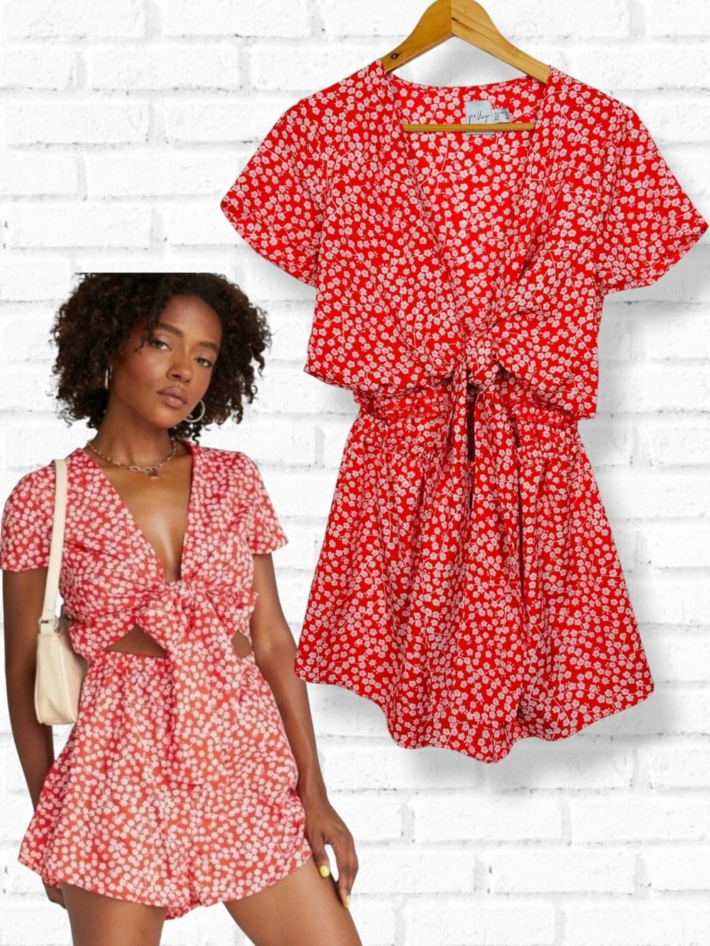 Princess Polly Elana Ditsy Floral Print Ruffle Wrap Top Elastic Waist Playsuit 6